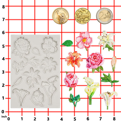 Flower Silicone Mold for Air Dry Clay Plaster Fondant Cake Deco 11-Cavity