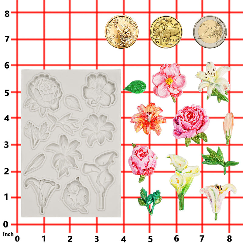 Flower Silicone Mold for Air Dry Clay Plaster Fondant Cake Deco 11-Cavity