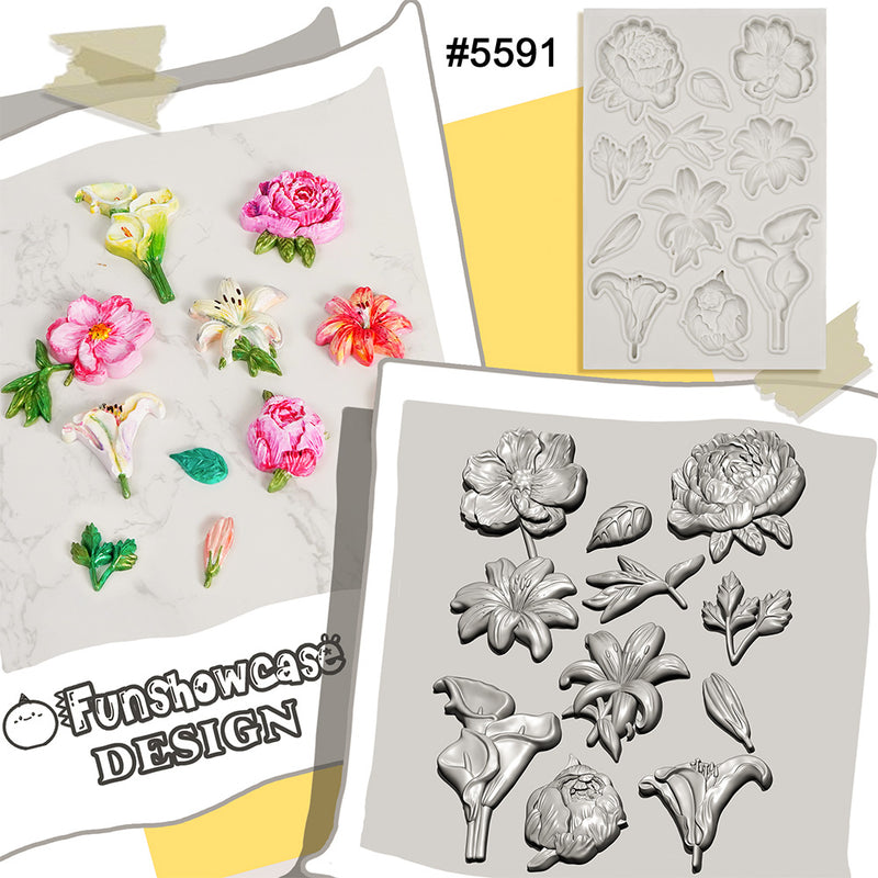 Flower Silicone Mold for Air Dry Clay Plaster Fondant Cake Deco 11-Cavity