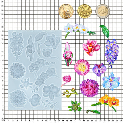 Flower Fondant Mold for Air Dry Clay Crafts 14-Cavity