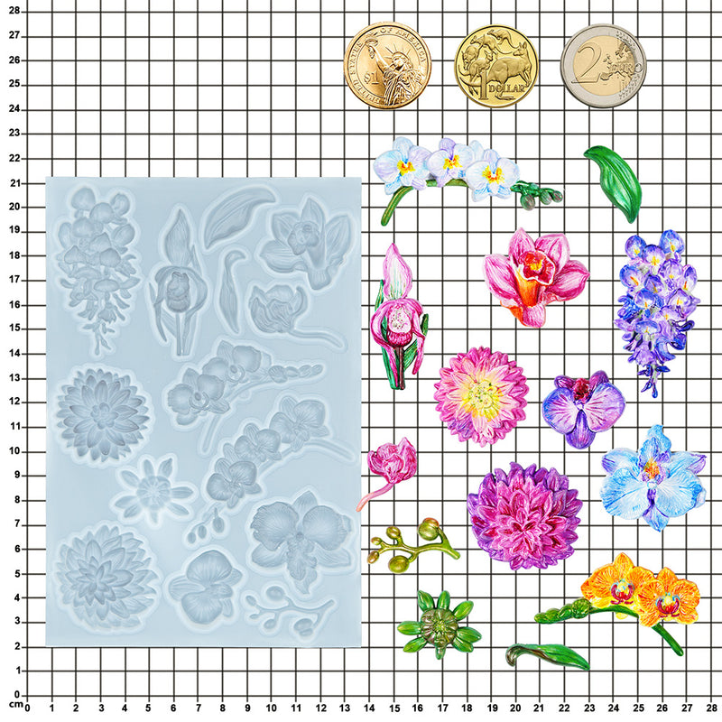 Flower Fondant Mold for Air Dry Clay Crafts 14-Cavity