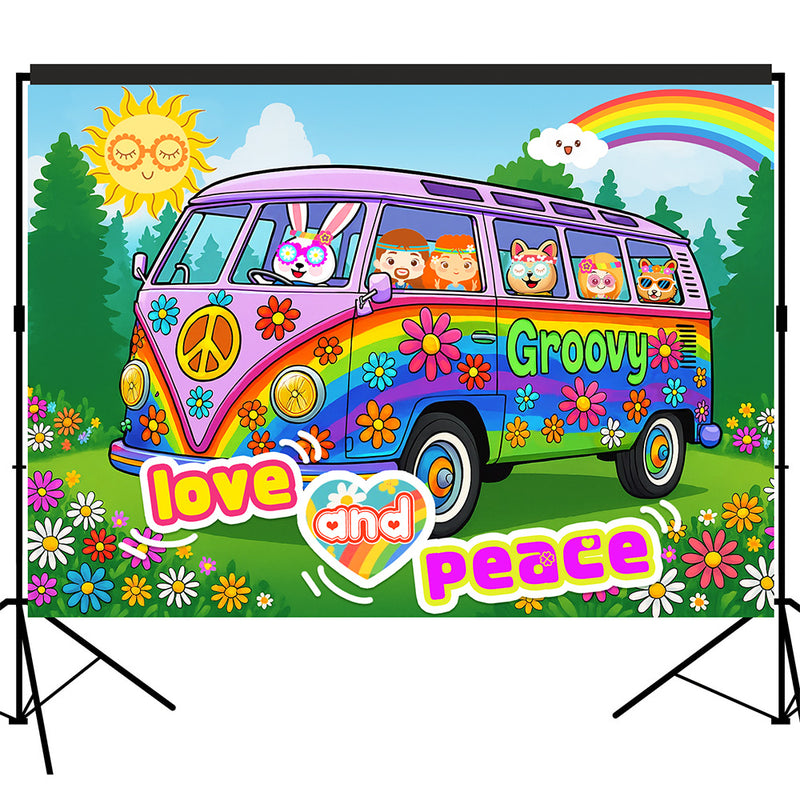 60s Groovy Hippie Backdrop Photography Background 7x5ft Studio Photo Booth Props