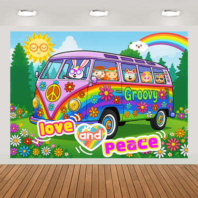 60s Groovy Hippie Backdrop Photography Background 7x5ft Studio Photo Booth Props