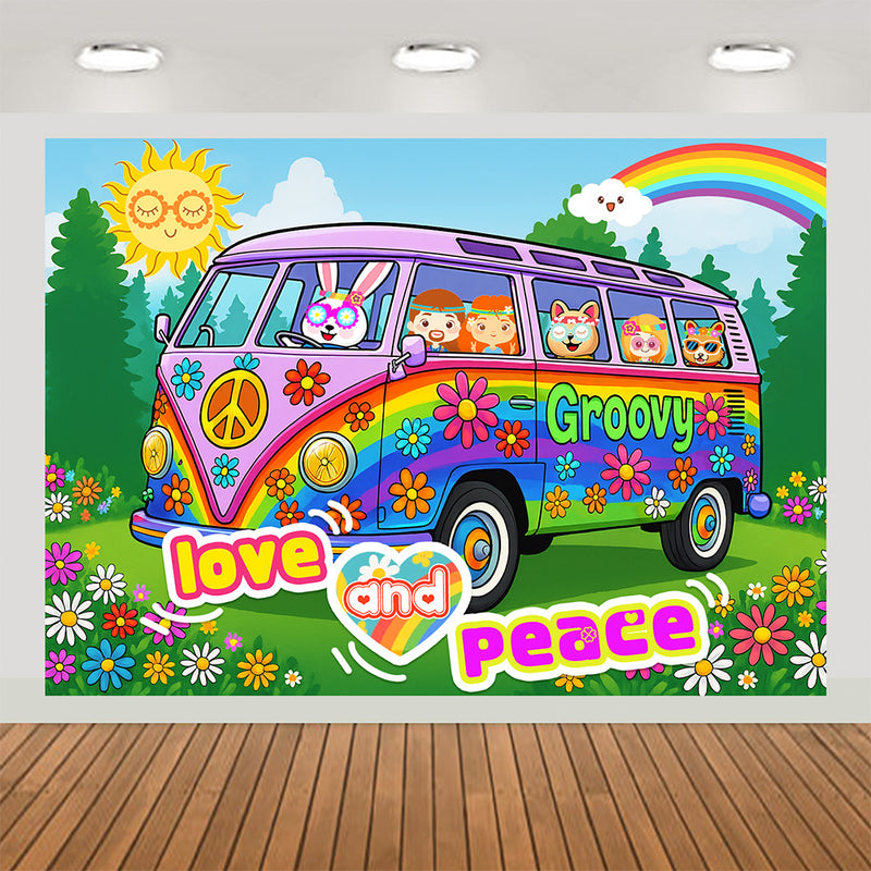 60s Groovy Hippie Backdrop Photography Background 7x5ft Studio Photo Booth Props