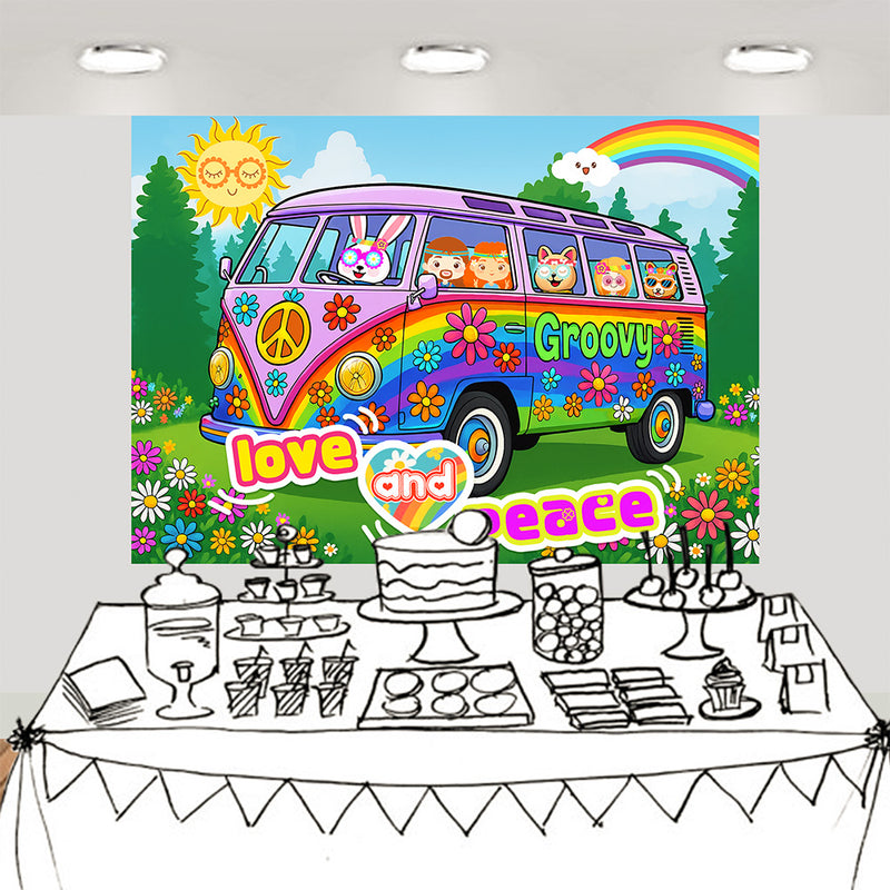 60s Groovy Hippie Backdrop Photography Background 7x5ft Studio Photo Booth Props