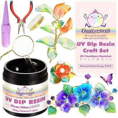 UV Dip Resin Crystal Clear 200ml Kits for Wire Flowers DIY Jewelry Art