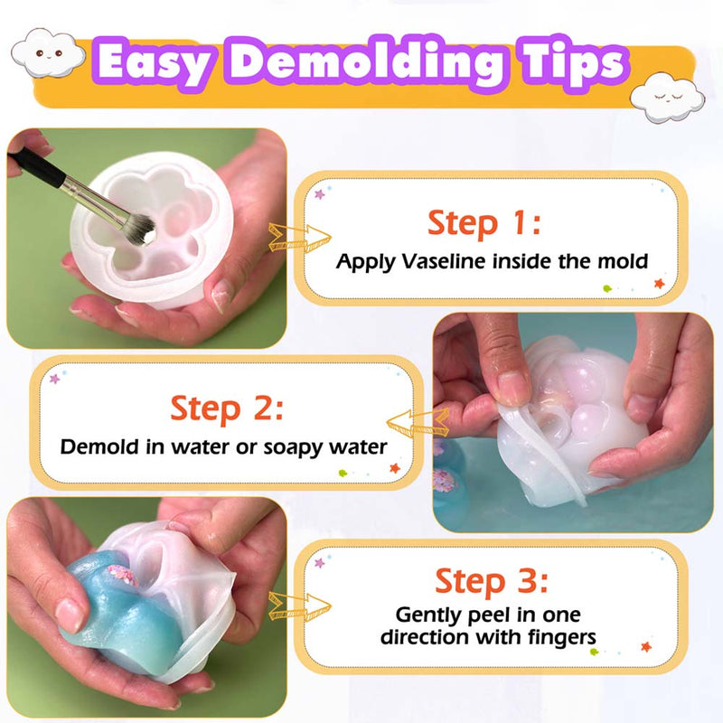 Taba Squishy Kit Set Liquid Gel 3-Inch Paw Silicone Mold Flocking