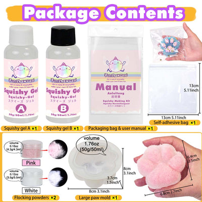 Taba Squishy Kit Set Liquid Gel 3-Inch Paw Silicone Mold Flocking