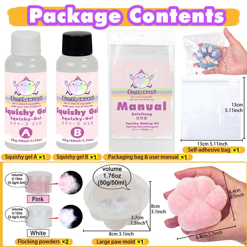 Taba Squishy Kit Set Liquid Gel 3-Inch Paw Silicone Mold Flocking