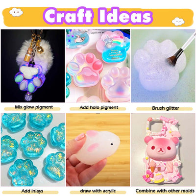 Taba Squishy Kit Set Liquid Gel 3-Inch Paw Silicone Mold Flocking