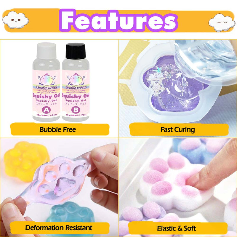 Taba Squishy Kit Set Liquid Gel 3-Inch Paw Silicone Mold Flocking