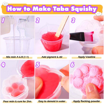 Taba Squishy Kit Set Liquid Gel 3-Inch Paw Silicone Mold Flocking