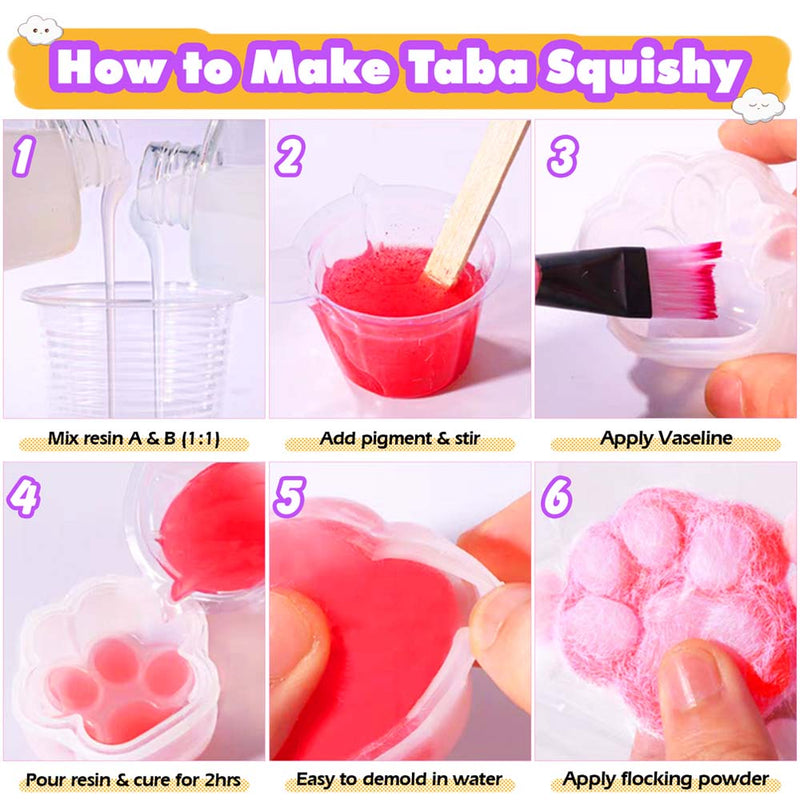 Taba Squishy Kit Set Liquid Gel 3-Inch Paw Silicone Mold Flocking