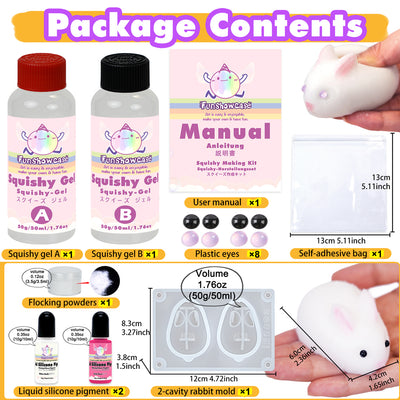 Taba Squishy Making Kit Gel+Bunny Silicone Mold+Flocking+Pigment