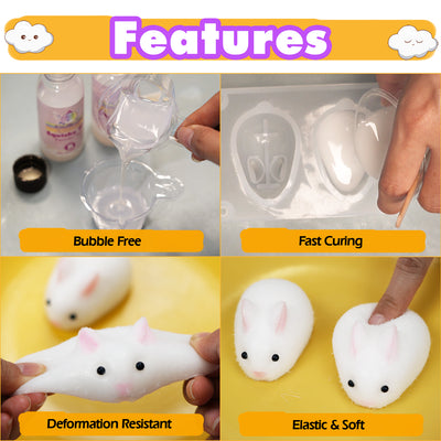 Taba Squishy Making Kit Gel+Bunny Silicone Mold+Flocking+Pigment