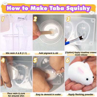 Taba Squishy Making Kit Gel+Bunny Silicone Mold+Flocking+Pigment