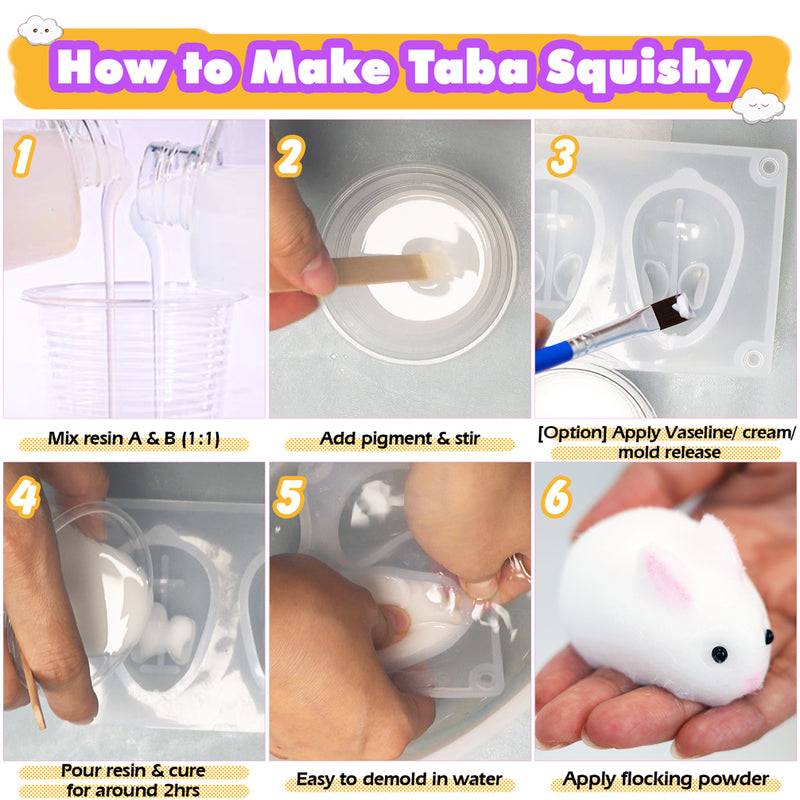 Taba Squishy Making Kit Gel+Bunny Silicone Mold+Flocking+Pigment