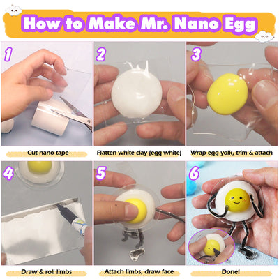 Nano Tape Bubble Kit with Clay, Marker, 6-Design Guide Squishy Maker Set