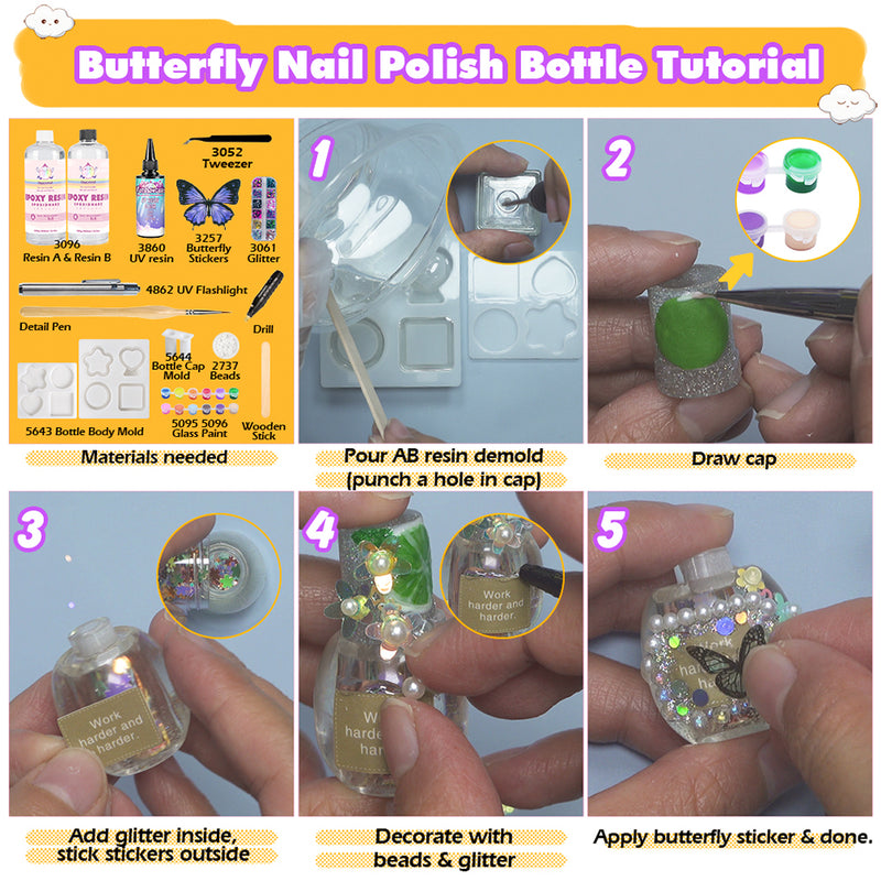 Resin Shaker Bottle Silicone Mold Nail Polish DIY Set with Manual
