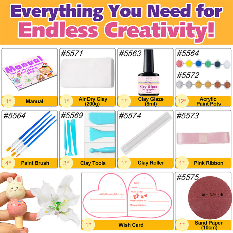 Air Dry Clay Handprint Keepsake Kit with Paints, Glaze, Tools for DIY Ornament