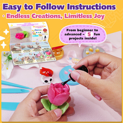 Air Dry Clay Handprint Keepsake Kit with Paints, Glaze, Tools for DIY Ornament