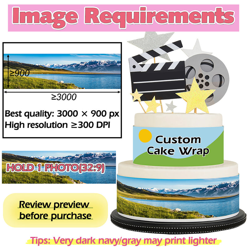 Custom Edible Image for Cake Wrap Topper – 10.2in L × 3in H