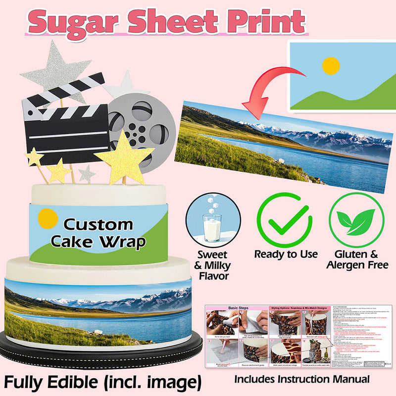 Custom Edible Image for Cake Wrap Topper – 10.2in L × 3in H