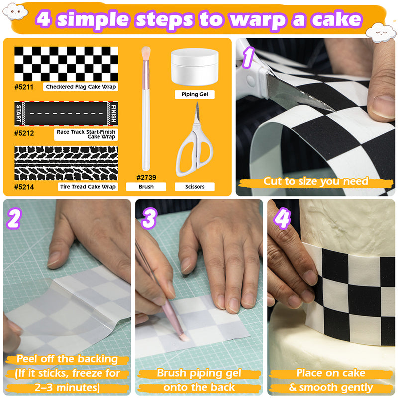 Race Car Edible Cake Wrap Topper Decoration, 1 Random Border Style, 4 x 12 inches