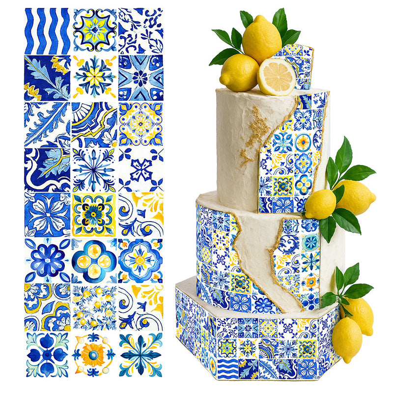 Edible Cake Wrap Mediterranean Tile Pattern Topper Decoration