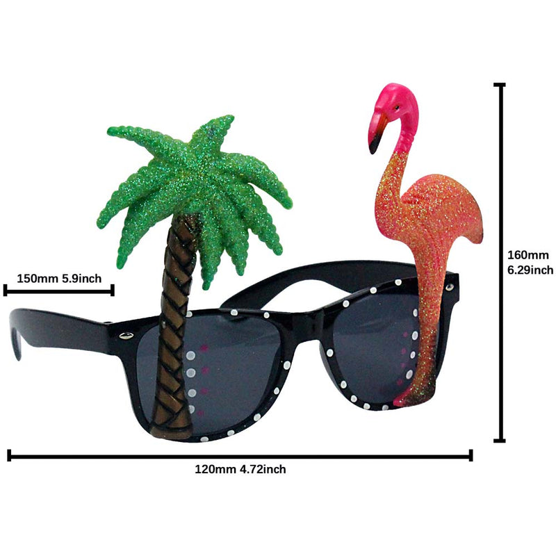 Coconut Tree and Flamingo Black Party Costume Sunglasses