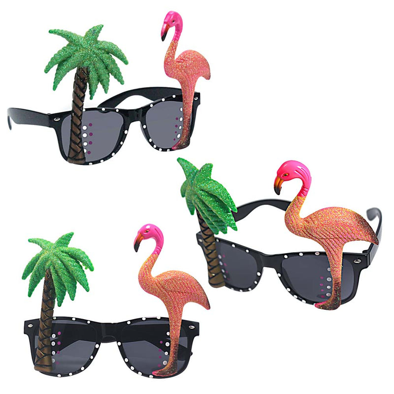 Coconut Tree and Flamingo Black Party Costume Sunglasses