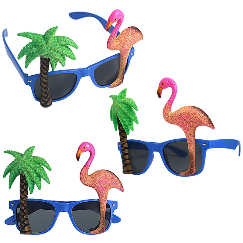 Coconut Tree and Flamingo Blue Party Costume Sunglasses