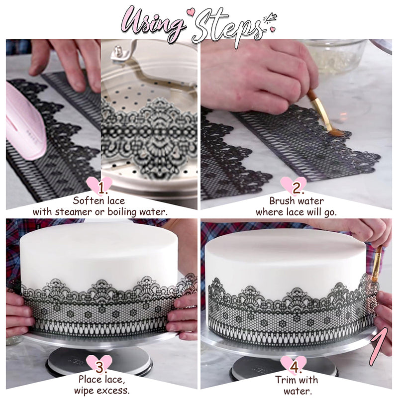 Large Edible Cake Lace Flower Trim Black 14-Inch
