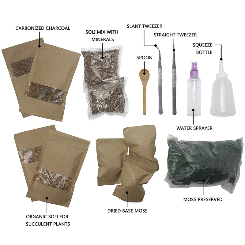 Terrarium Fairy Garden Set 15 kits - Moss|Soil|Carbonized|Charcoal|Tools