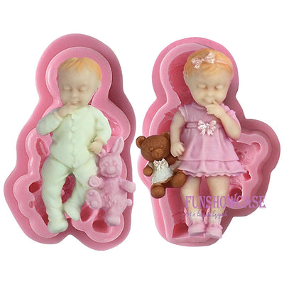 Baby Holding Toy Silicone Molds Boy and Girl 2-count