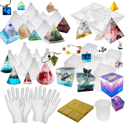 Pyramid Cone Cube Geometric Resin Casting Molds Set of 57-kit