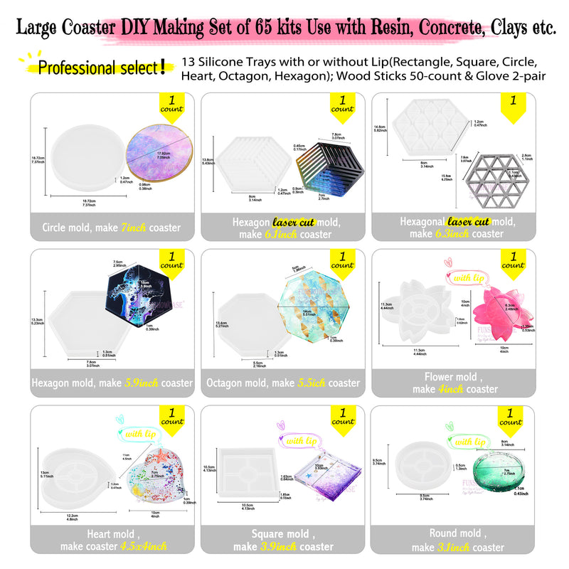 Resin Coaster Silicone Molds Set 65 Kits Large