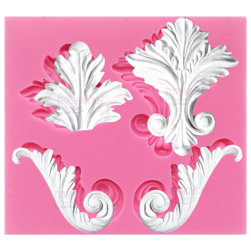 Vintage Curlicue Lace and Scroll Fondant Silicone Mold 4-cavity