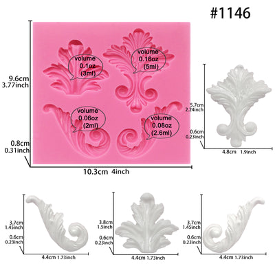 Vintage Curlicue Lace and Scroll Fondant Silicone Mold 4-cavity