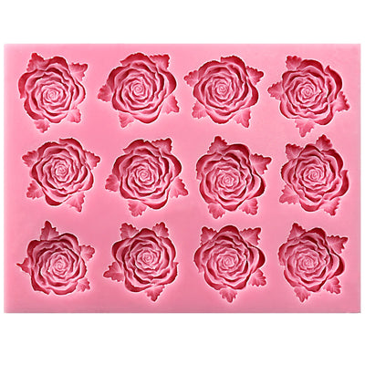 Rose with Leaf Silicone Mold 12-Cavity