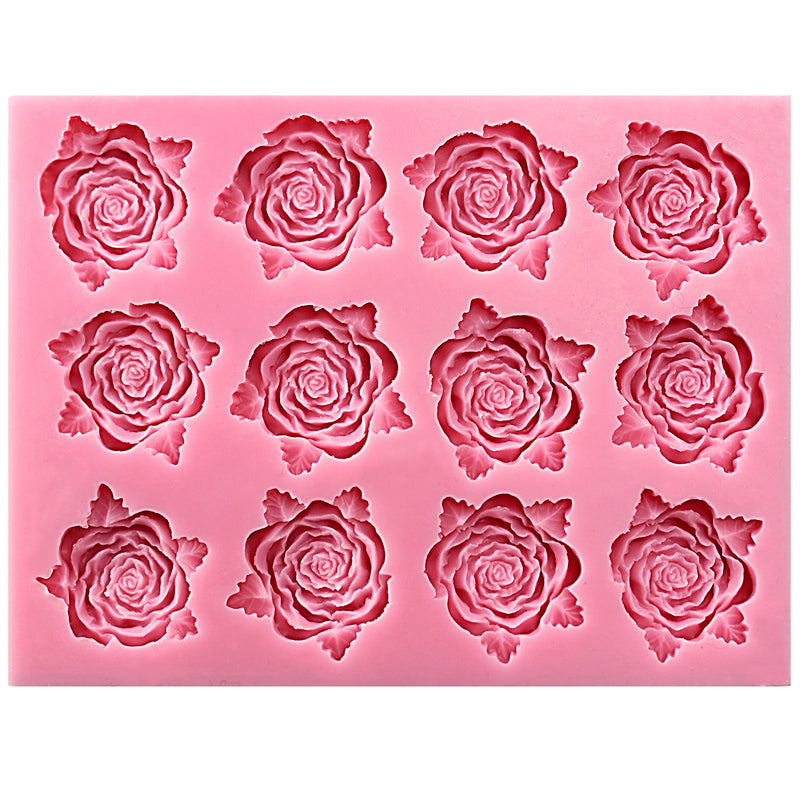 Rose with Leaf Silicone Mold 12-Cavity