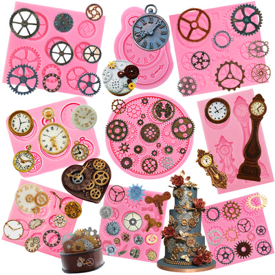 Steampunk Gear Fondant Silicone Molds Set 9-Pack