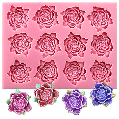 Rose with Leaf Silicone Mold 12-Cavity