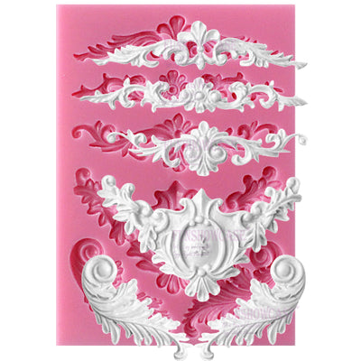 Baroque Style Curlicues Scroll Lace Fondant Silicone Mold 6-cavity