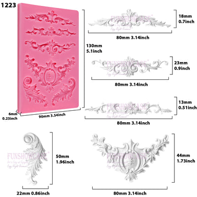 Baroque Style Curlicues Scroll Lace Fondant Silicone Mold 6-cavity