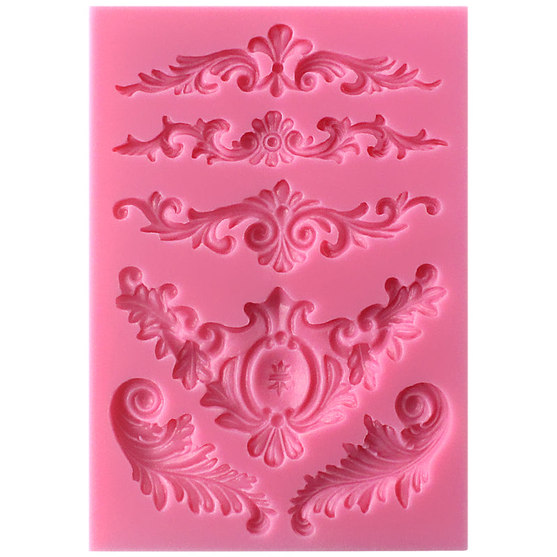 Baroque Style Curlicues Scroll Lace Fondant Silicone Mold 6-cavity