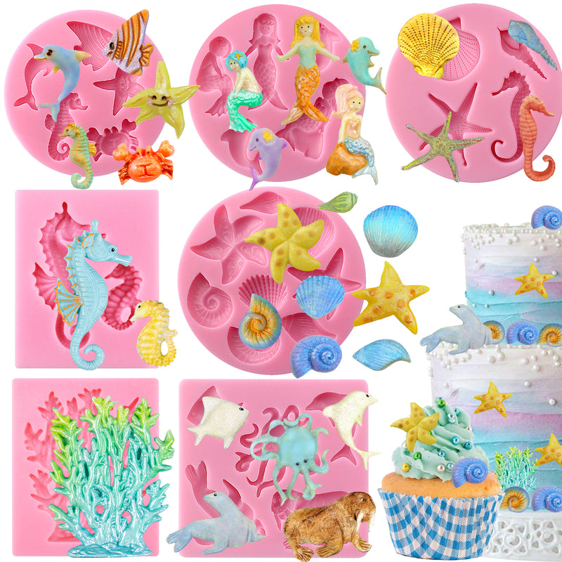 Sea Life Fondant Silicone Molds Mini Sea Creatures 7 Count