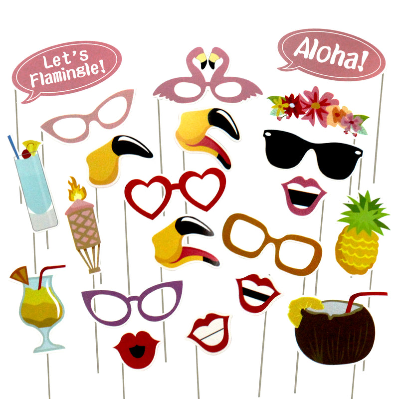 Lets Flamingle Tropical Luau Hawaiian Party Photo Booth Props 21 Count