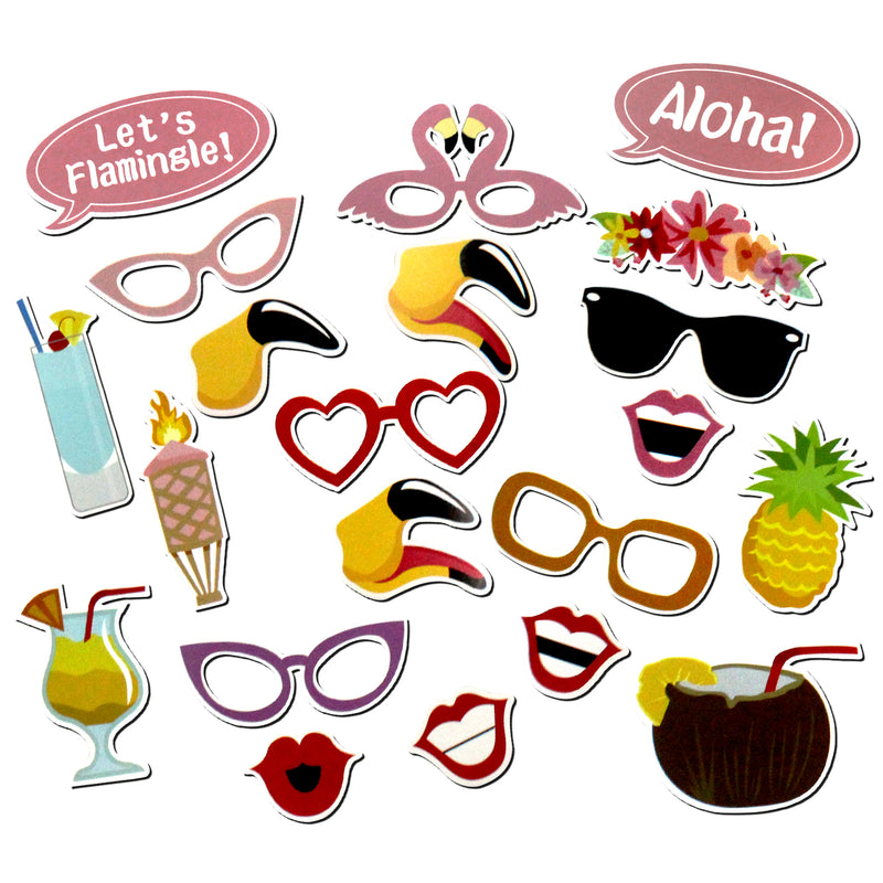 Lets Flamingle Tropical Luau Hawaiian Party Photo Booth Props 21 Count