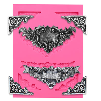 Baroque Style Curlicues Scroll Lace Fondant Silicone Mold 6-cavity